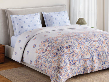 Spaces Flora 100% Cotton 144 TC Percale Ornate Large Bedsheet with 2 Pillow Covers, Orange