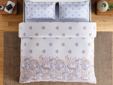Spaces Flora 100% Cotton 144 TC Percale Ornate Large Bedsheet with 2 Pillow Covers, Orange