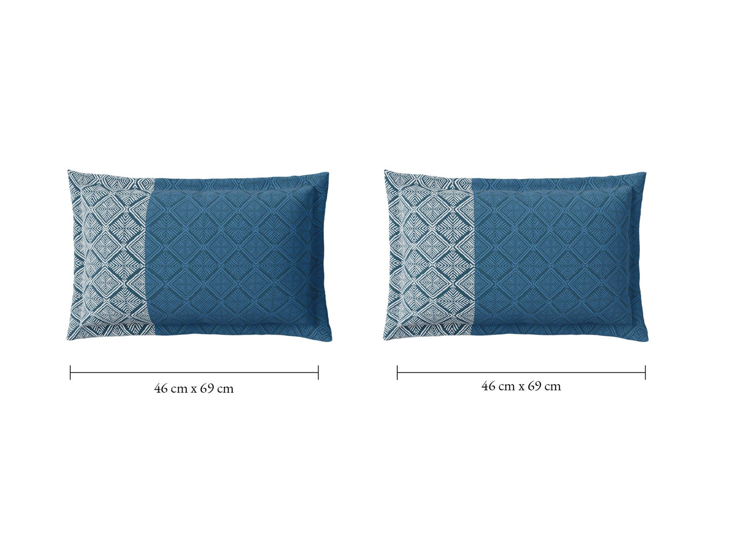 Spaces Flora 100% Cotton 144 TC Percale Geometric Large Bedsheet with 2 Pillow Covers, Dark Blue