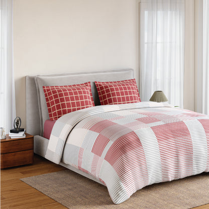 Spaces Flora 100% Cotton 144 TC Percale Geometric Large Bedsheet with 2 Pillow Covers, Dark Pink