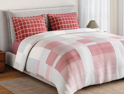 Spaces Flora 100% Cotton 144 TC Percale Geometric Large Bedsheet with 2 Pillow Covers, Dark Pink