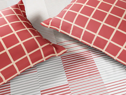 Spaces Flora 100% Cotton 144 TC Percale Geometric Large Bedsheet with 2 Pillow Covers, Dark Pink