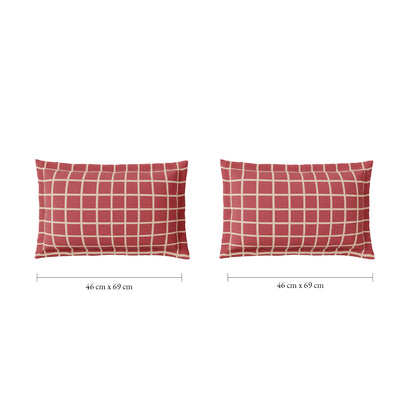 Spaces Flora 100% Cotton 144 TC Percale Geometric Large Bedsheet with 2 Pillow Covers, Dark Pink