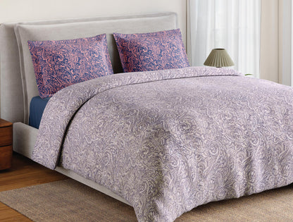 Spaces Flora 100% Cotton 144 TC Percale Floral Large Bedsheet with 2 Pillow Covers, Light Violet