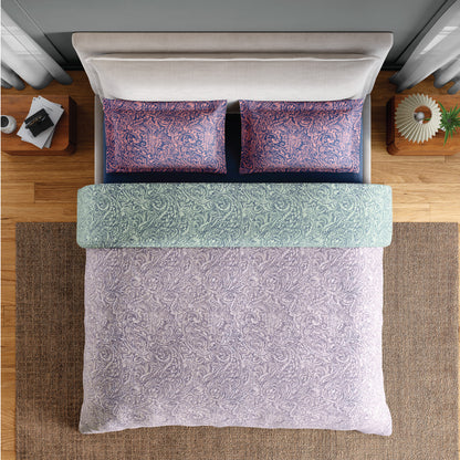 Spaces Flora 100% Cotton 144 TC Percale Floral Large Bedsheet with 2 Pillow Covers, Light Violet