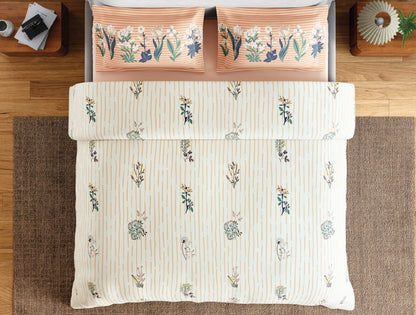 Spaces Flora 100% Cotton 144 TC Percale Floral Large Bedsheet with 2 Pillow Covers, Beige