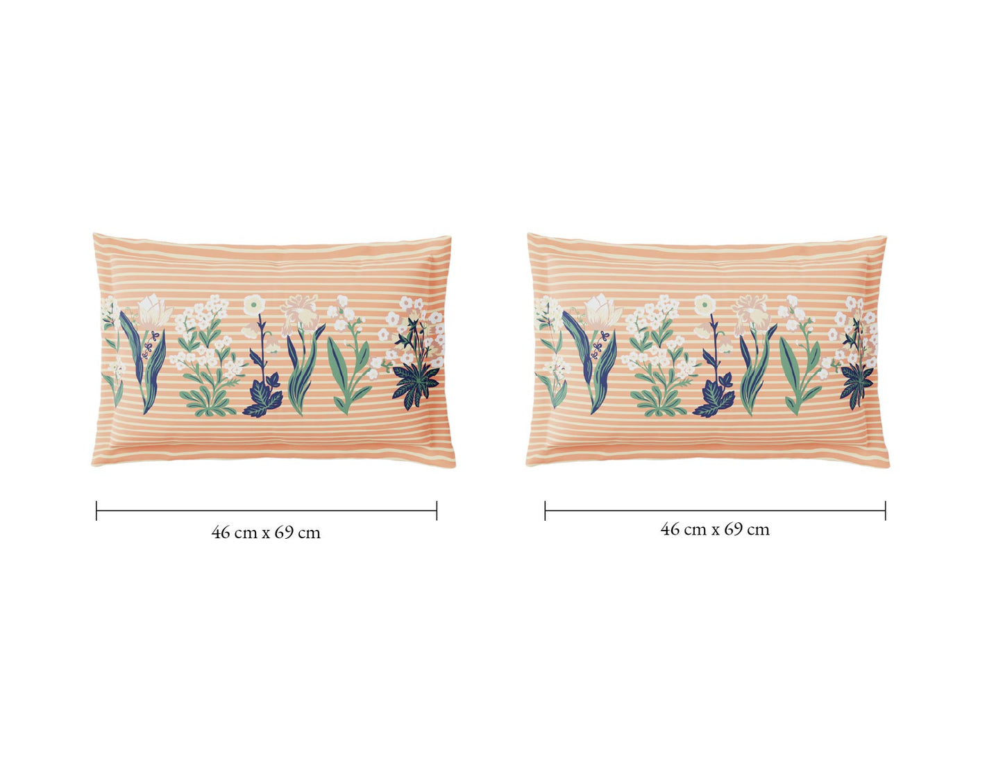Spaces Flora 100% Cotton 144 TC Percale Floral Large Bedsheet with 2 Pillow Covers, Beige