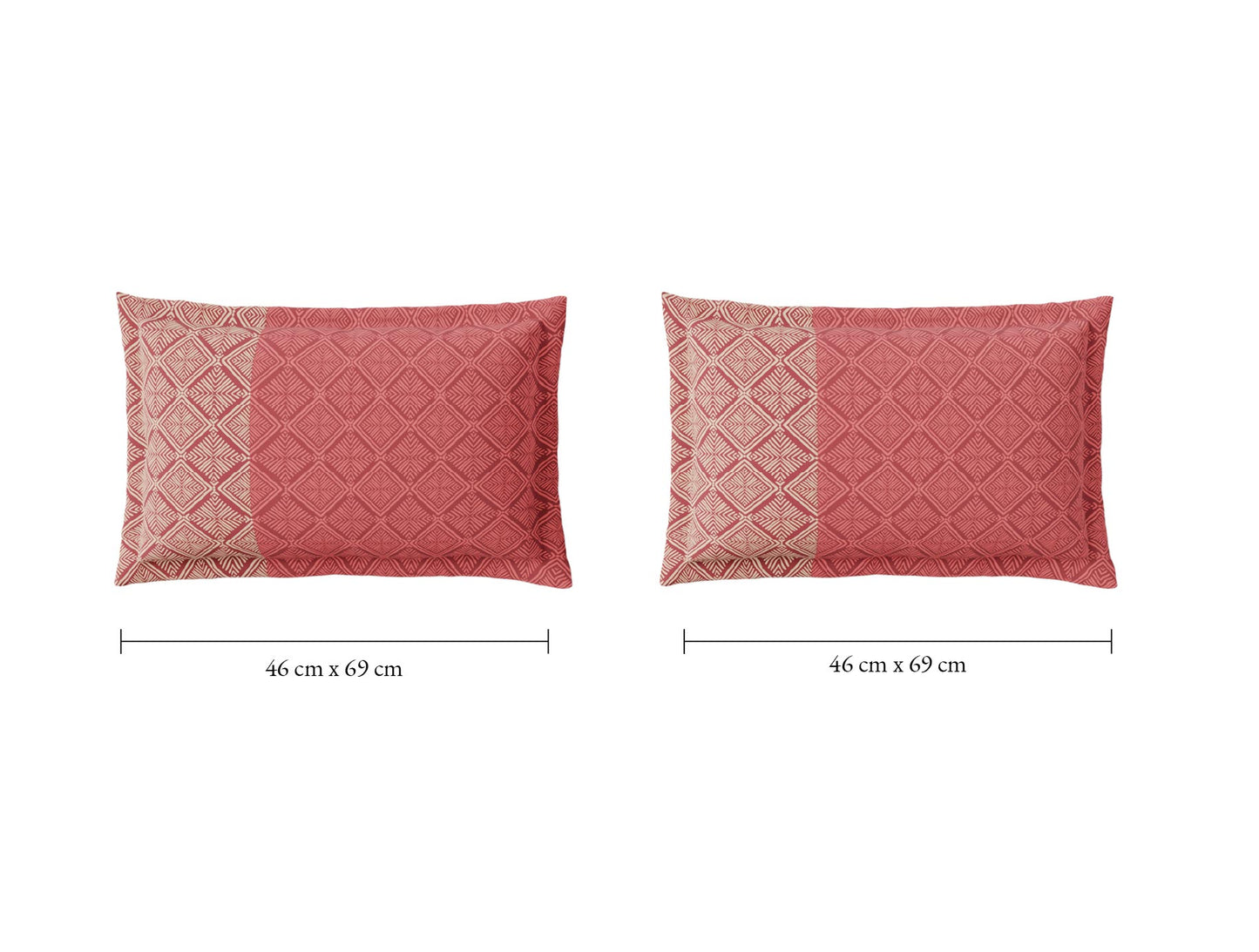 Spaces Flora 100% Cotton 144 TC Percale Geometric Large Bedsheet with 2 Pillow Covers, Light Red