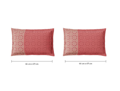 Spaces Flora 100% Cotton 144 TC Percale Geometric Large Bedsheet with 2 Pillow Covers, Light Red