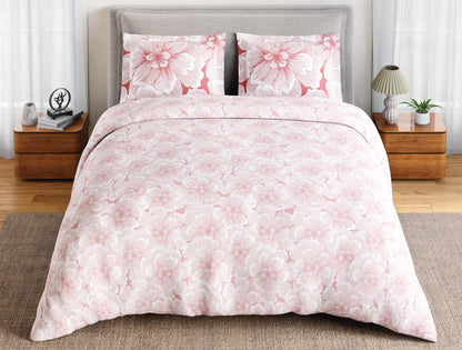 Spaces Flora 100% Cotton 144 TC Percale Floral Large Bedsheet with 2 Pillow Covers, Blush