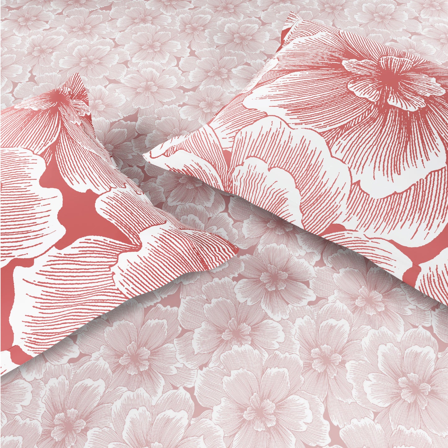 Spaces Flora 100% Cotton 144 TC Percale Floral Large Bedsheet with 2 Pillow Covers, Blush