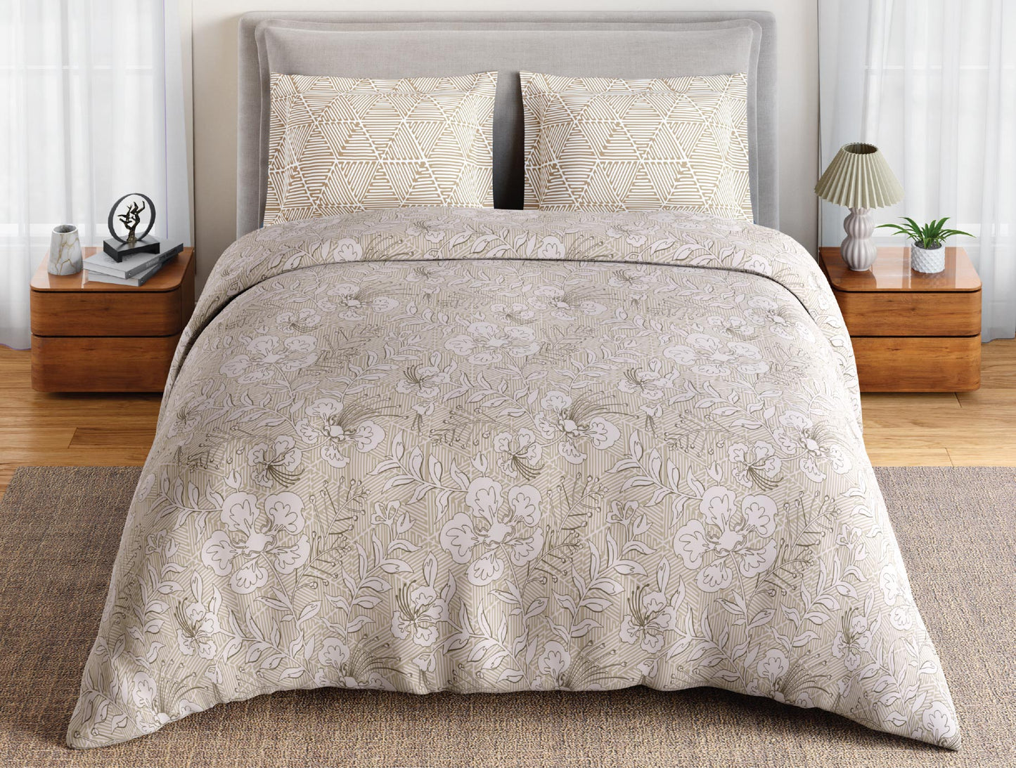 Spaces Flora 100% Cotton 144 TC Percale Floral Large Bedsheet with 2 Pillow Covers, Whisper Pink