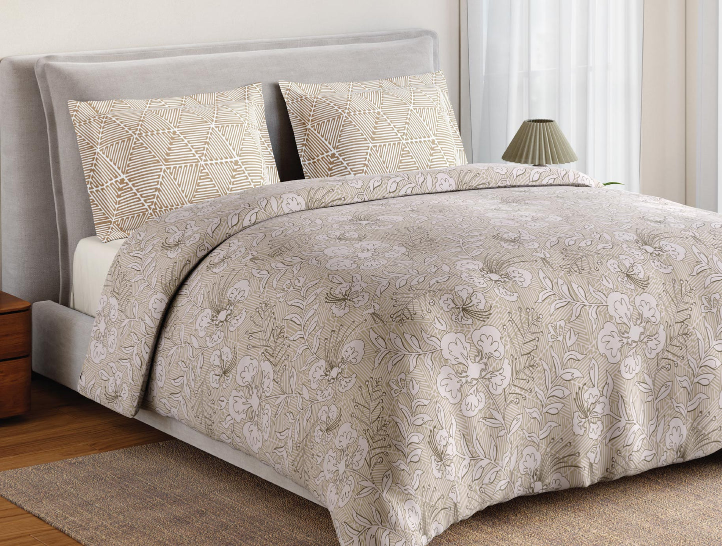 Spaces Flora 100% Cotton 144 TC Percale Floral Large Bedsheet with 2 Pillow Covers, Whisper Pink