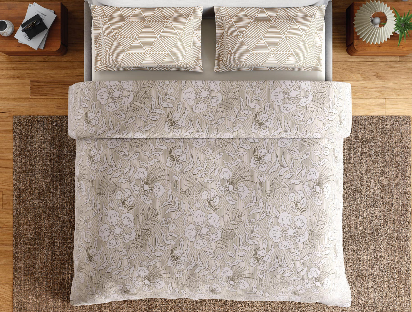 Spaces Flora 100% Cotton 144 TC Percale Floral Large Bedsheet with 2 Pillow Covers, Whisper Pink