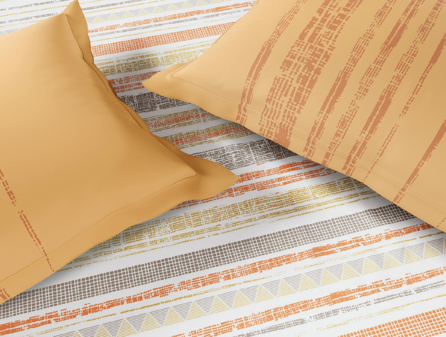 Spaces Flora 100% Cotton 144 TC Percale Geometric Large Bedsheet with 2 Pillow Covers, Beige
