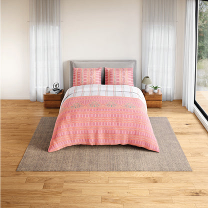 Spaces Flora 100% Cotton 144 TC Percale Ornate Large Bedsheet with 2 Pillow Covers, Pink