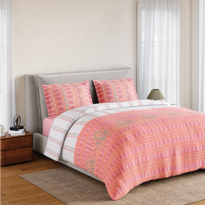 Spaces Flora 100% Cotton 144 TC Percale Ornate Large Bedsheet with 2 Pillow Covers, Pink
