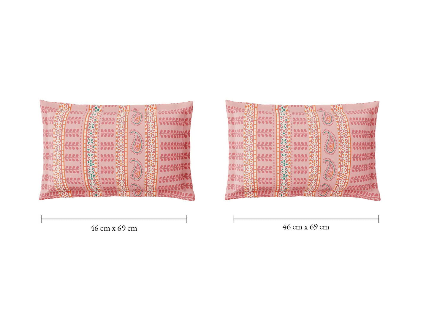Spaces Flora 100% Cotton 144 TC Percale Ornate Large Bedsheet with 2 Pillow Covers, Pink