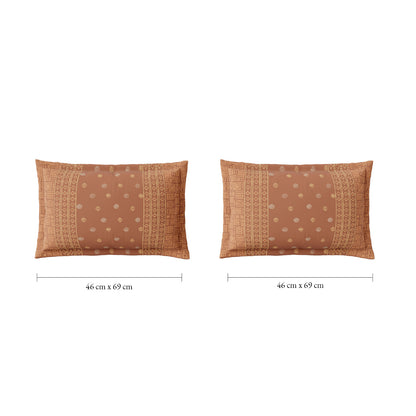 Spaces Flora 100% Cotton 144 TC Percale Ornate Large Bedsheet with 2 Pillow Covers, Brown