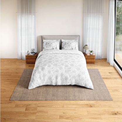 Spaces Flora 100% Cotton 144 TC Percale Floral Large Bedsheet with 2 Pillow Covers, Light Grey