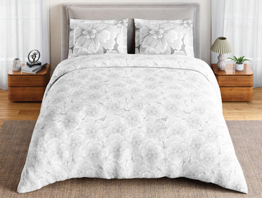 Spaces Flora 100% Cotton 144 TC Percale Floral Large Bedsheet with 2 Pillow Covers, Light Grey