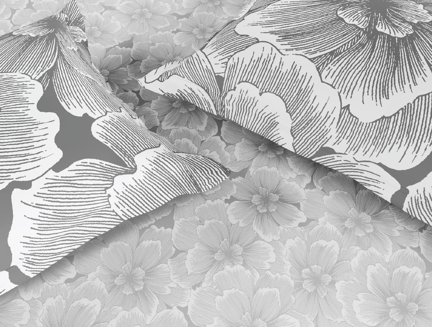 Spaces Flora 100% Cotton 144 TC Percale Floral Large Bedsheet with 2 Pillow Covers, Light Grey