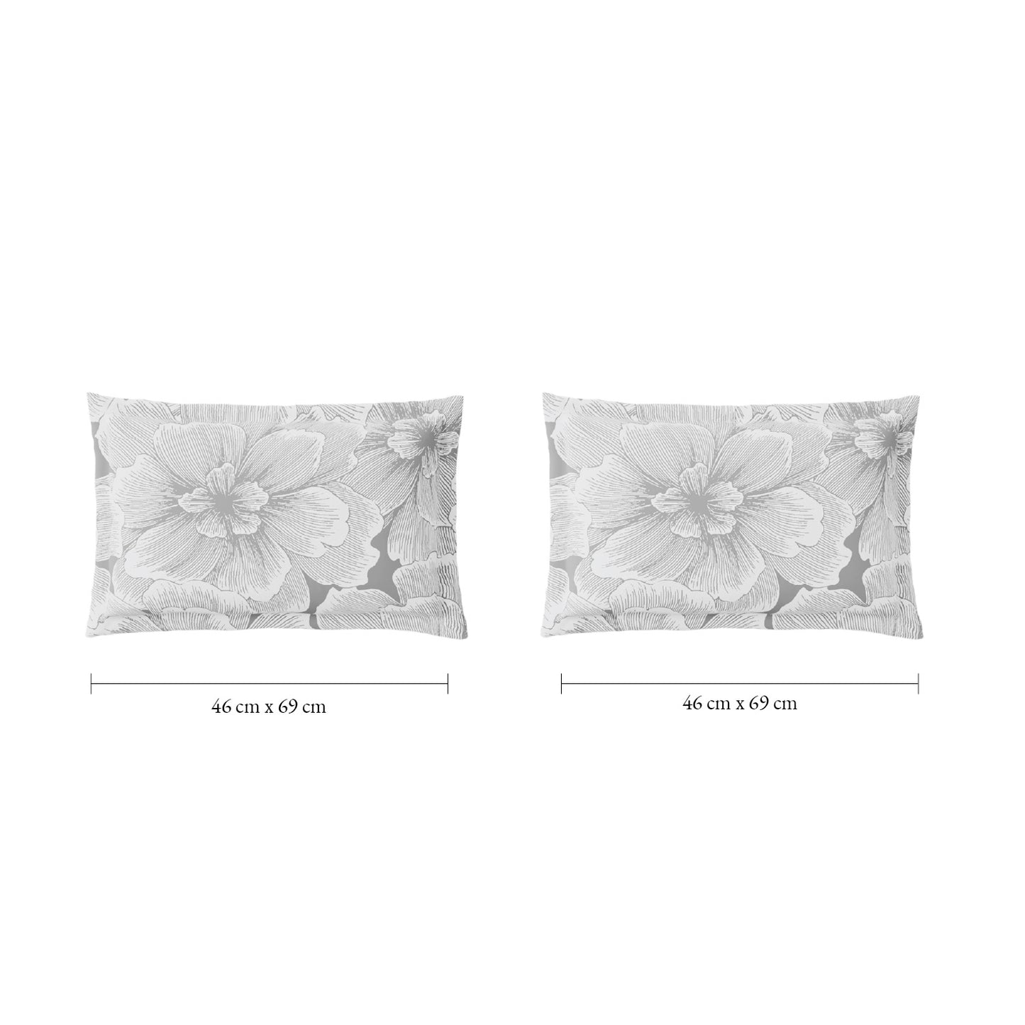 Spaces Flora 100% Cotton 144 TC Percale Floral Large Bedsheet with 2 Pillow Covers, Light Grey