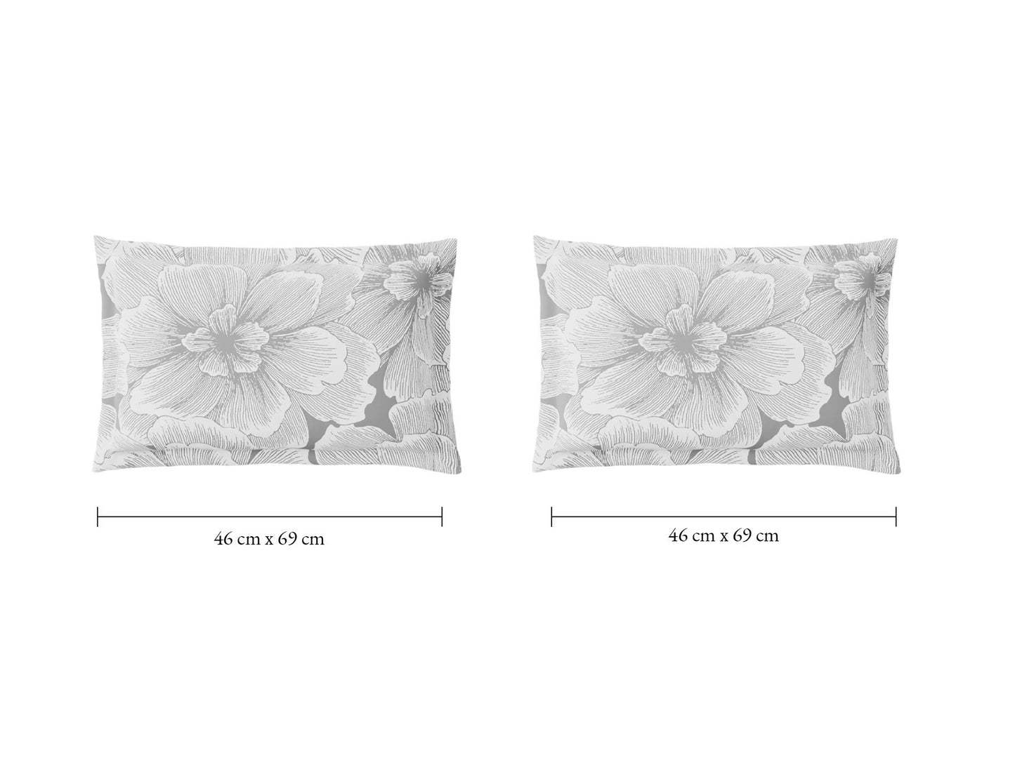 Spaces Flora 100% Cotton 144 TC Percale Floral Large Bedsheet with 2 Pillow Covers, Light Grey
