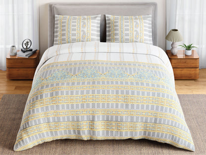 Spaces Flora 100% Cotton 144 TC Percale Ornate Large Bedsheet with 2 Pillow Covers, Light Grey