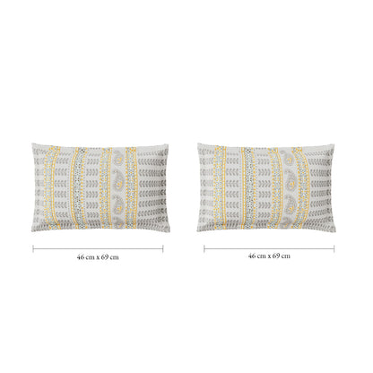 Spaces Flora 100% Cotton 144 TC Percale Ornate Large Bedsheet with 2 Pillow Covers, Light Grey