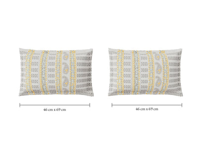 Spaces Flora 100% Cotton 144 TC Percale Ornate Large Bedsheet with 2 Pillow Covers, Light Grey