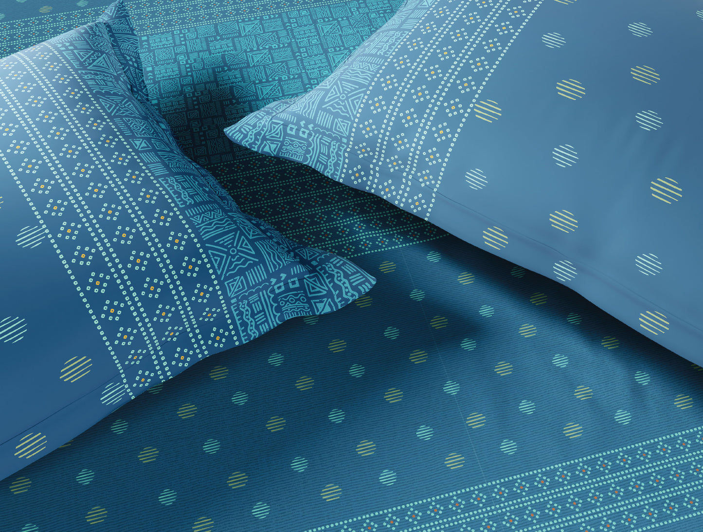 Spaces Flora 100% Cotton 144 TC Percale Ornate Large Bedsheet with 2 Pillow Covers, Blue