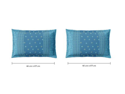 Spaces Flora 100% Cotton 144 TC Percale Ornate Large Bedsheet with 2 Pillow Covers, Blue