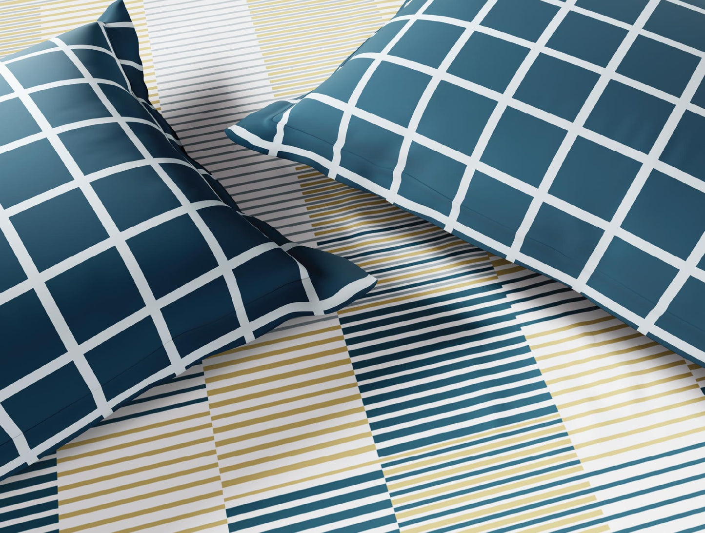 Spaces Flora 100% Cotton 144 TC Percale Geometric Double Bedsheet with 2 Pillow Covers, Light Yellow