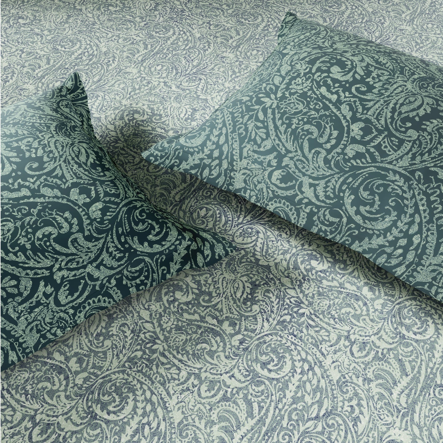 Spaces Flora 100% Cotton 144 TC Percale Floral Double Bedsheet with 2 Pillow Covers, Ice