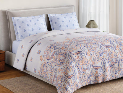 Spaces Flora 100% Cotton 144 TC Percale Ornate Double Bedsheet with 2 Pillow Covers, Orange