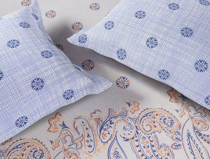 Spaces Flora 100% Cotton 144 TC Percale Ornate Double Bedsheet with 2 Pillow Covers, Orange