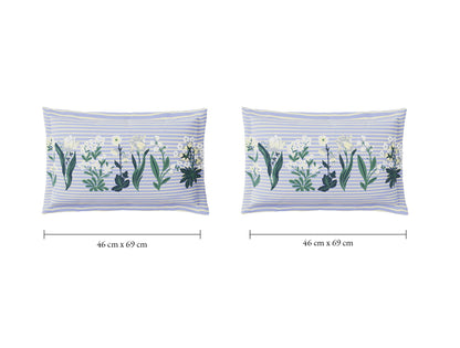 Spaces Flora 100% Cotton 144 TC Percale Floral Double Bedsheet with 2 Pillow Covers, Light Blue