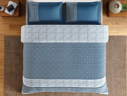 Spaces Flora 100% Cotton 144 TC Percale Geometric Double Bedsheet with 2 Pillow Covers, Dark Blue