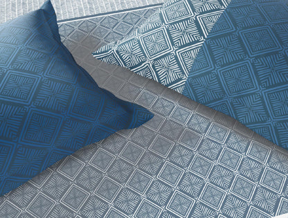 Spaces Flora 100% Cotton 144 TC Percale Geometric Double Bedsheet with 2 Pillow Covers, Dark Blue