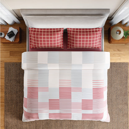 Spaces Flora 100% Cotton 144 TC Percale Geometric Double Bedsheet with 2 Pillow Covers, Dark Pink
