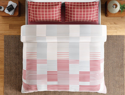 Spaces Flora 100% Cotton 144 TC Percale Geometric Double Bedsheet with 2 Pillow Covers, Dark Pink