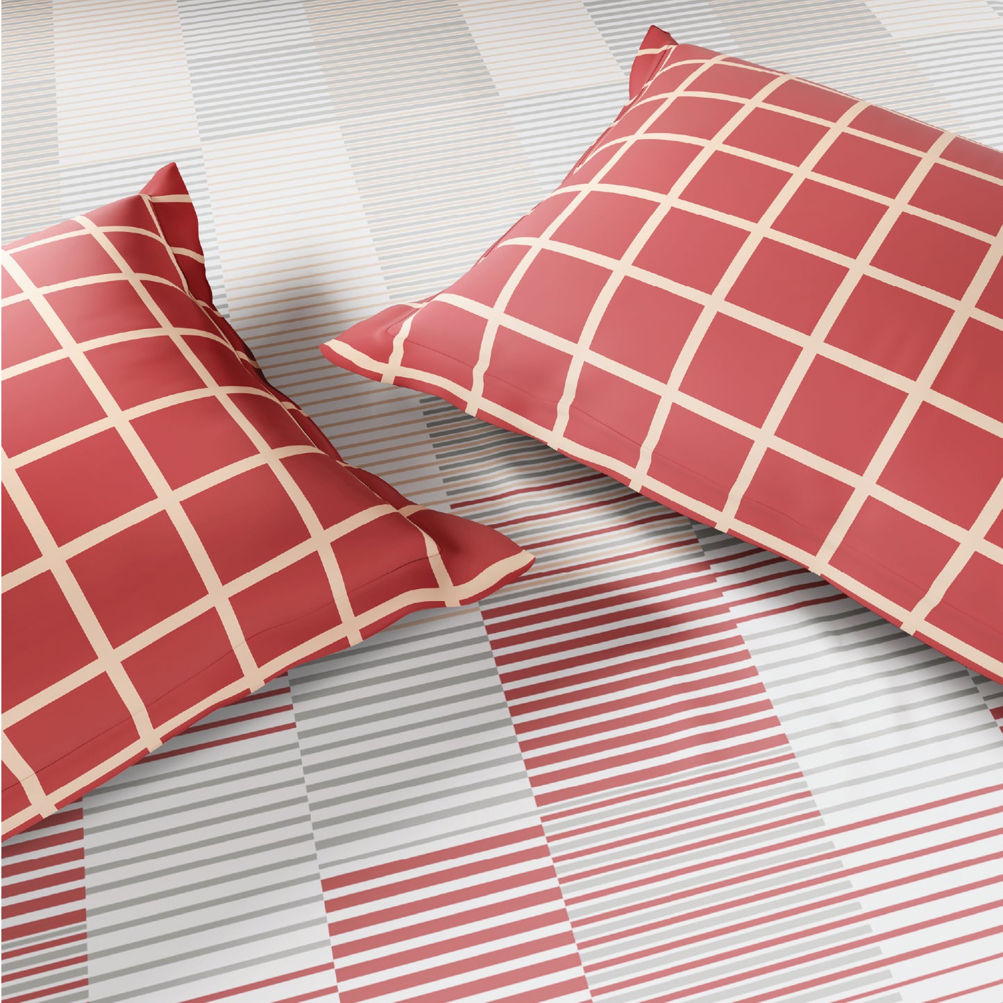 Spaces Flora 100% Cotton 144 TC Percale Geometric Double Bedsheet with 2 Pillow Covers, Dark Pink