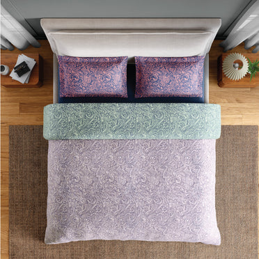 Spaces Flora 100% Cotton 144 TC Percale Floral Double Bedsheet with 2 Pillow Covers, Light Violet