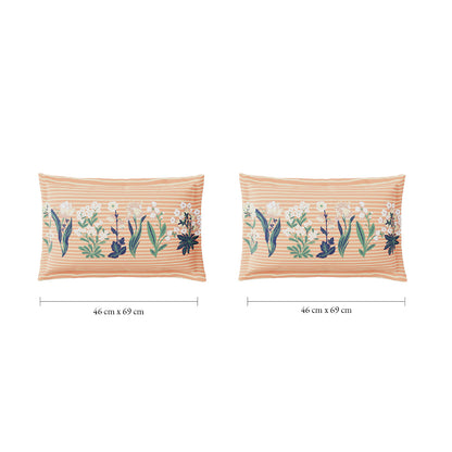 Spaces Flora 100% Cotton 144 TC Percale Floral Double Bedsheet with 2 Pillow Covers, Beige