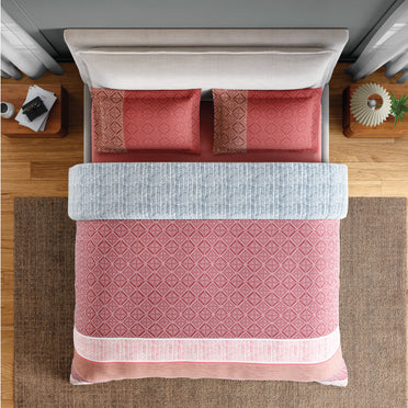 Spaces Flora 100% Cotton 144 TC Percale Geometric Double Bedsheet with 2 Pillow Covers, Dark Red