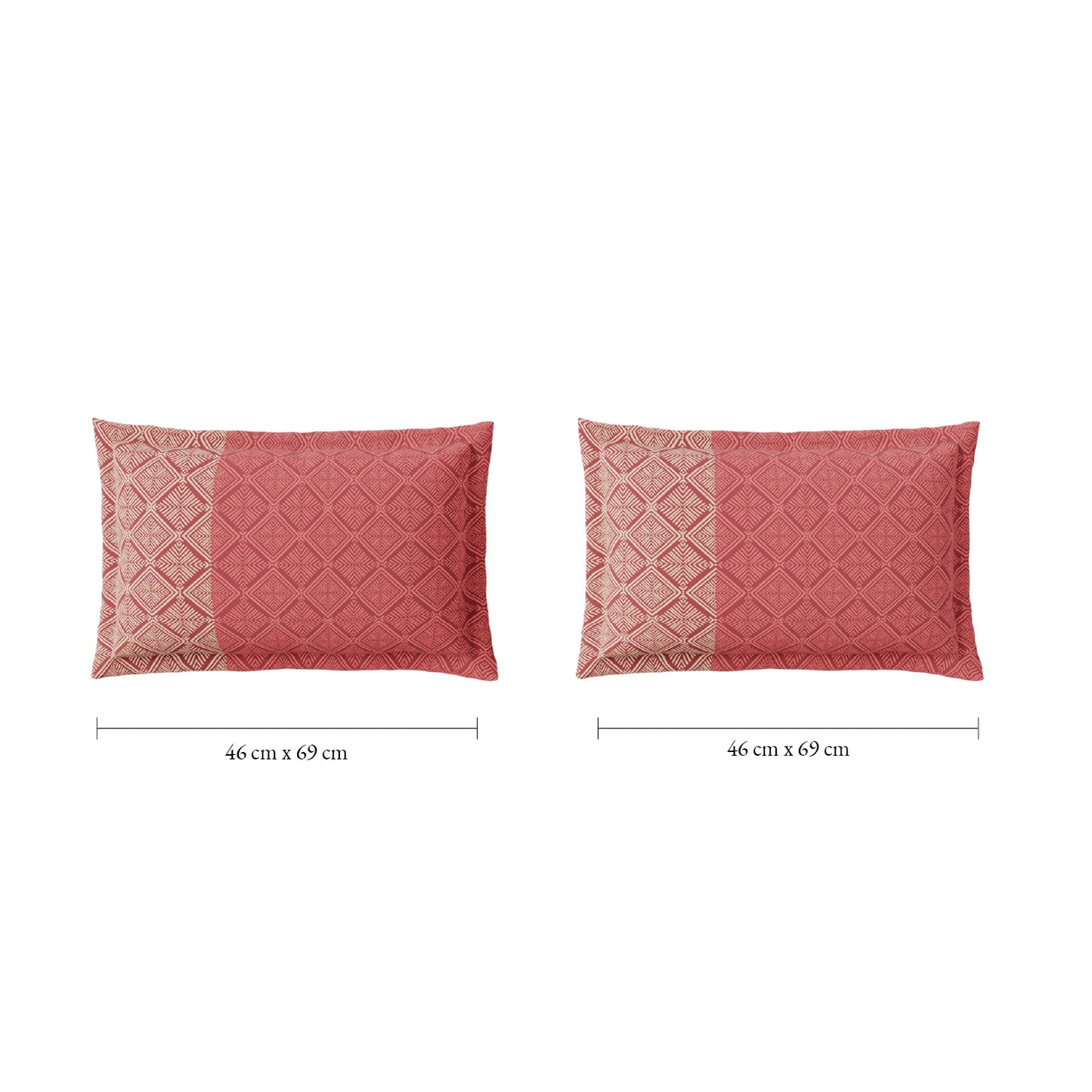 Spaces Flora 100% Cotton 144 TC Percale Geometric Double Bedsheet with 2 Pillow Covers, Dark Red