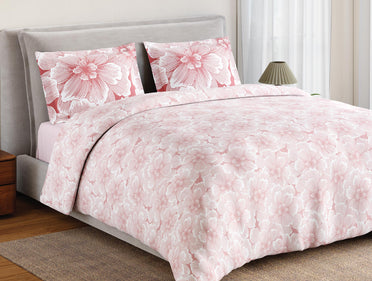 Spaces Flora 100% Cotton 144 TC Percale Floral Double Bedsheet with 2 Pillow Covers, Blush
