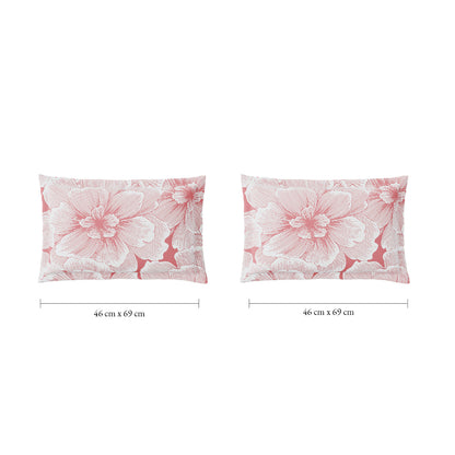 Spaces Flora 100% Cotton 144 TC Percale Floral Double Bedsheet with 2 Pillow Covers, Blush