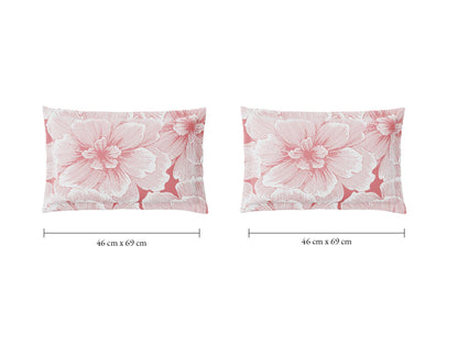 Spaces Flora 100% Cotton 144 TC Percale Floral Double Bedsheet with 2 Pillow Covers, Blush